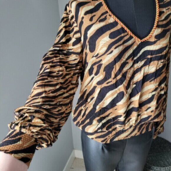 Anthropologie Stripe Puff Sleeve Blouse Sz Small - Picture 14 of 15